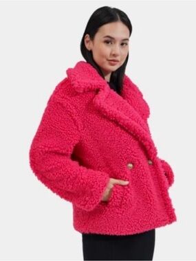 UGG Women's Gertrude Short Teddy Coat Cerise (Hot Pink) S